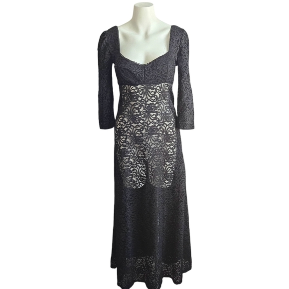 Free People Dresses & Skirts - Free People Adored Black Lace Maxi Dress Sz Small NWT Whimsigoth Dark Romantic